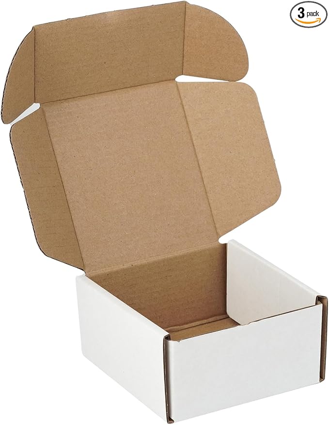 4"x4"x2" Shipping Boxes Set of 3, White Corrugated Cardboard Box Literature Mailer