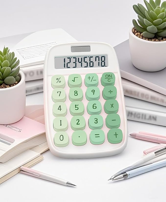 Mechanical Calculator, Bubble Calculator (Green) | Large LCD Display 8 Digit Tilt Screen and Big Button for Teachers Students Basic Office