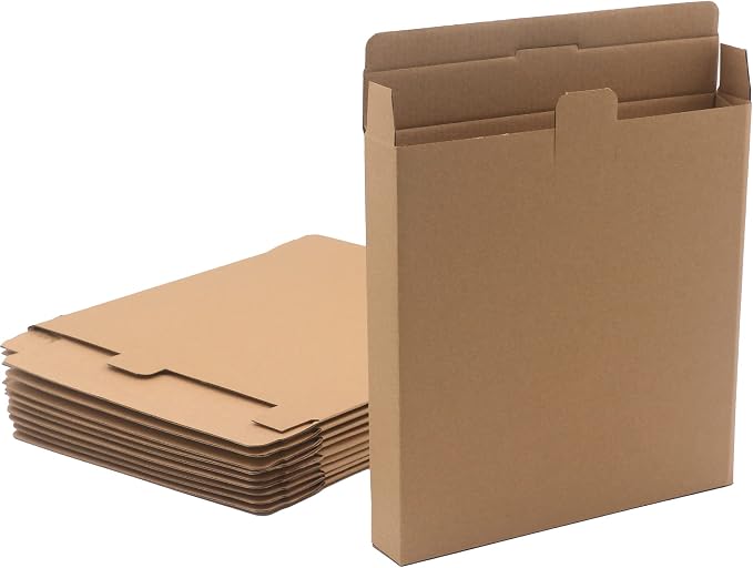 10 Pack 9.25"x 9.4"x 1.5" Flat Shipping Boxes, Brown Kraft Corrugated Cardboard Mailer Boxes, Recycable, Mailing and Storing