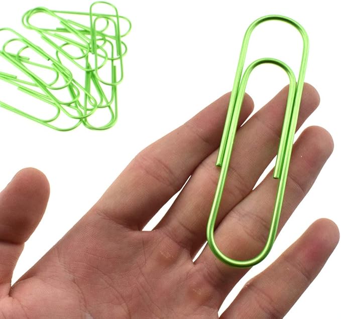 HAHIYO Paperclips 4 inch (100mm) Extra Large Paper Clips Sturdy Bright Green Vinyl Coated Prevent Scratching Tearing The Pages for Bookmark Organize Home Office School 14 Pack