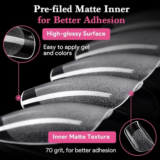 Extra Short Square False Nail Tips, 15 Sizes 510 PCS Clear French Press On Fake Nail Pre-shaped Half Matte Full Cover Gel Nail Tip Extensions Thick Long Lasting for DIY Beginners & Salon Manicure