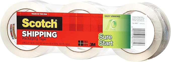 Scotch® Sure Start Shipping Tape, 1 7/8" x 43.7 Yd., Pack of 3