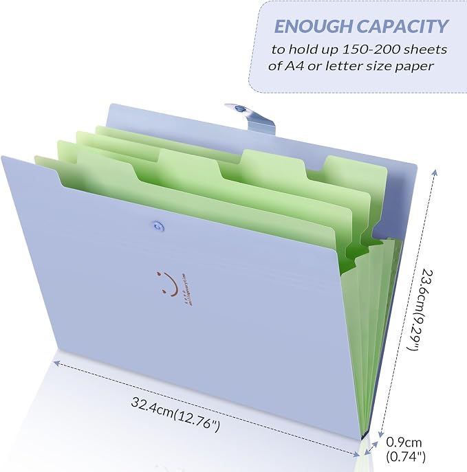 SKYDUE Expanding File Folders with 5 Pockets, Accordion File Organizer with 32 Labels, Portable Document Paper Organizer, Filing Folders, Letter / A4 Size, Pack of 4