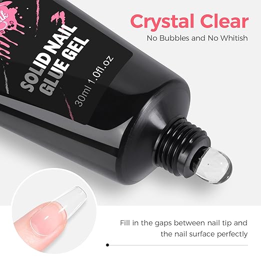 Solid Glue Gel for False Nail Tips, 30ml Gel Glue for Fake Nails Press On Nails, Nail Lamp Curing Needed, 30+Days Long Lasting