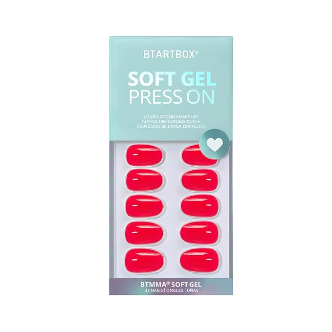 BTArtbox Press On Nails Short - Salmon Pink Press on Nails, Oval Fake Nails with Nail Glue, Reusable Glue On Nails in 16 Sizes Nail Kit, Tomato Tango