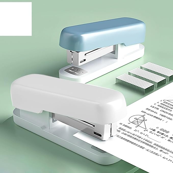 Desktop Staples, 4.2 Inch Labor Saving Macaroon Color Stapler for 20 Sheets Capacity with 1000 Pcs No.12 Staples (White)