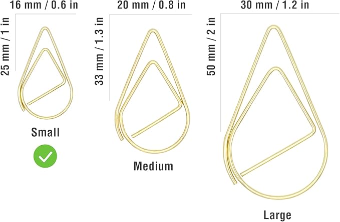 DEEDYGO 250 Pieces Gold Cute Paper Clips Teardrop Stainless Steel Drop-Shaped Paper Clips for Office School Supplies Wedding Invitations Crafts Scrapbooking Bookmarks Women Planners (1 inch)