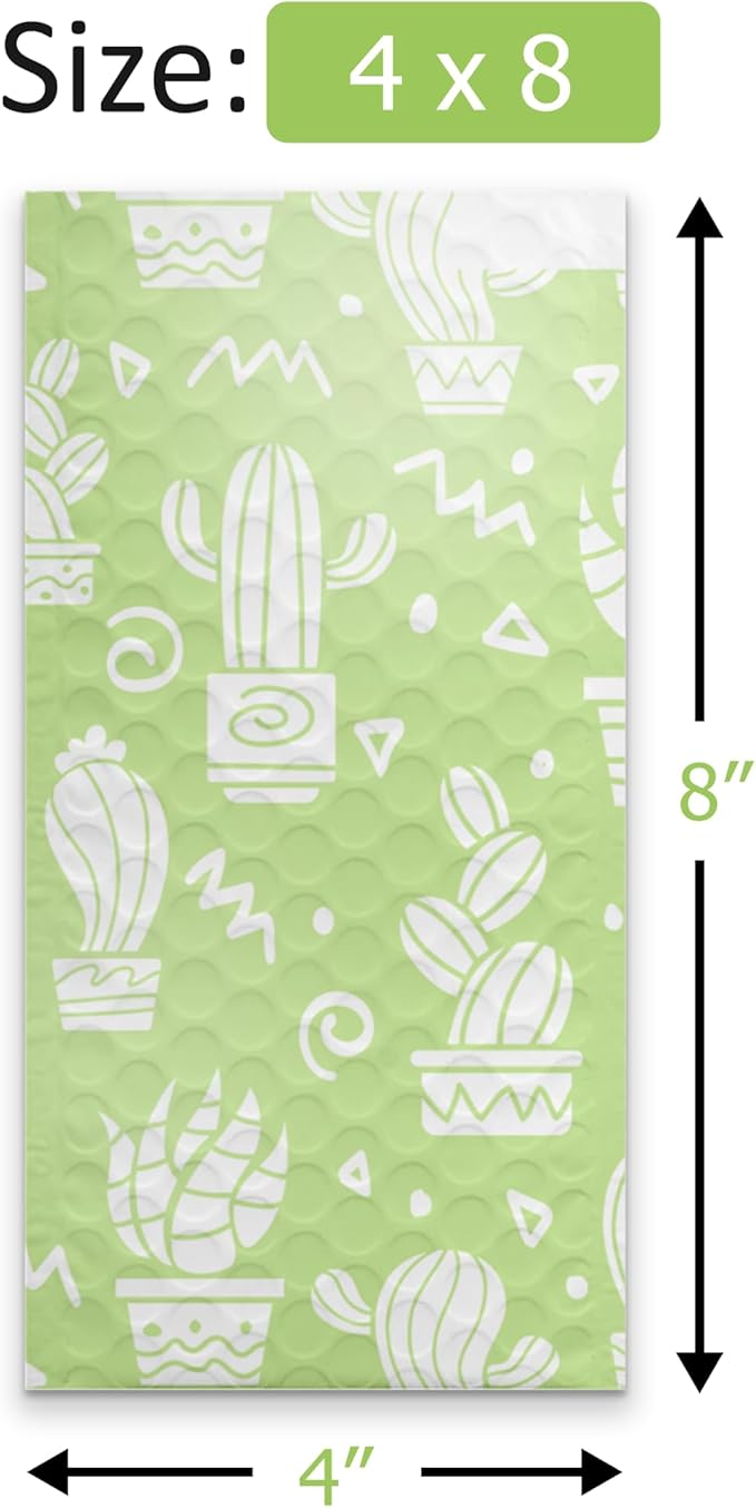 4x8 (20pcs) Green Cactus Designer Self Seal Poly Bubble Mailers Shipping Envelopes Padded Bags