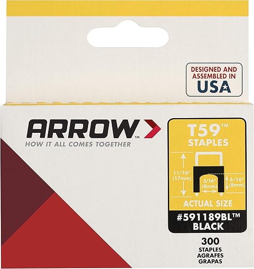 Arrow 591189BLSS Genuine T59 Stainless Steel 5/16-Inch Leg Length by 5/16-Inch Crown Width Insulated Staples for Cable and Wiring, Black, 300 Count