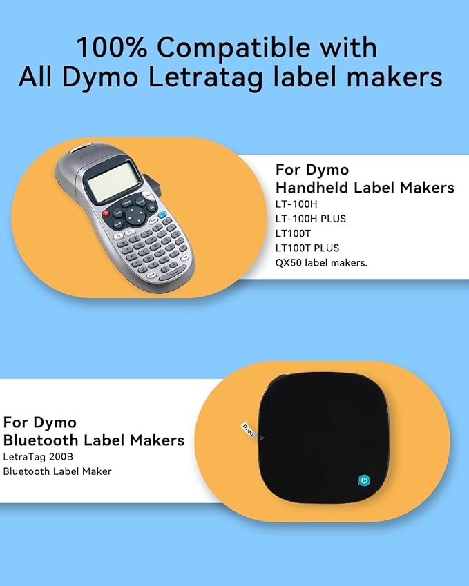 Label KINGDOM Replace for DYMO LetraTag Refills 91331 White Plastic Compatible for Dymno Letra Tag Plus LT100H LT100T, 1/2" x 13'(12mm x 4m) Black Print on White, 4 Pack