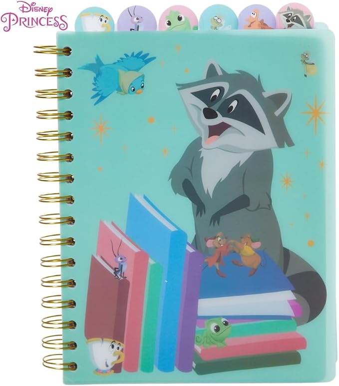 Disney Princess Tab Journal Notebook, Spiral Bound, Cute Dividers, 8 x 7 | Disney Spiral Notebook with 6 Dividers, Vinyl Cover for School, Cinderella, Ariel, Belle, Tiana Pocahontas, Mulan, Rapunzel