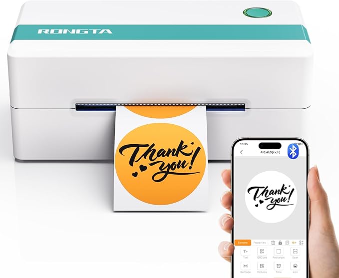 Rongta Thermal Shipping Label Printer, Bluetooth Wireless 4x6 Sticker Label Maker for Package, Compatible with Windows, Mac, Android & iPhone, Used for Small Business