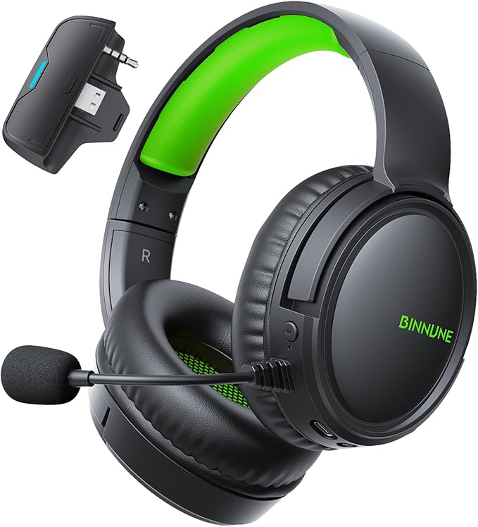 BINNUNE Wireless Gaming Headset for Xbox Series X|S & Xbox One, Low Latency Wireless + Bluetooth, Flip-to-Mute Noise Cancelling Mic, 50mm Drivers, 40H Battery, Over-Ear Headphones