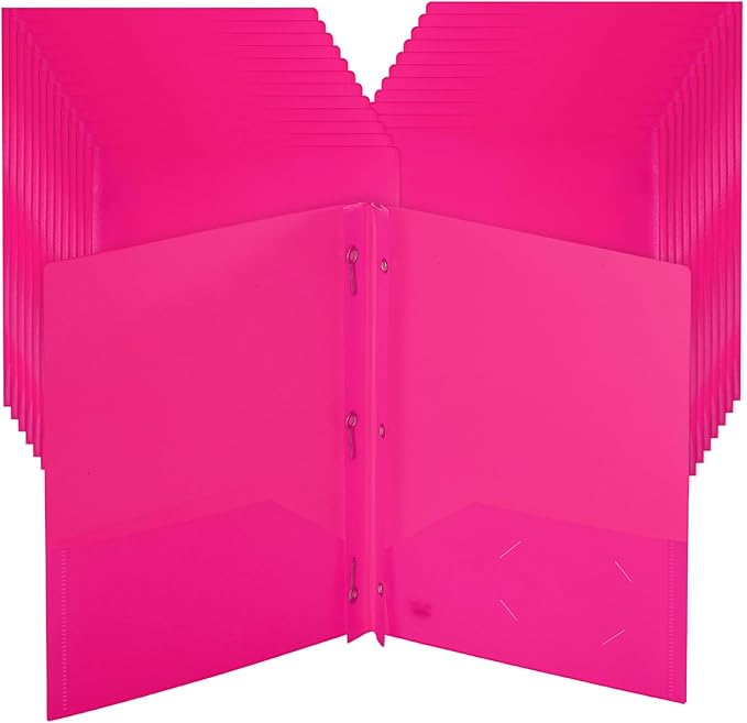 Mr. Pen- Plastic Folders with Pockets and Prongs, 24 Pack, Letter Size, Pink, Flexible Plastic Folders with Prongs