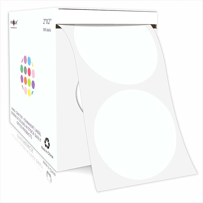 PARLAIM 2”Color Coding Labels Stickers,500 per Roll Round Permanent Adhesive Circle Dot Stickers for Inventory Office Home(White)