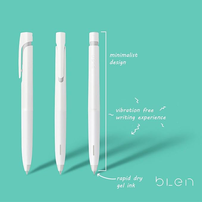 Zebra Pen, bLen Retractable Gel Pens, Medium Point 0.7mm, 3 Black & 3 Blue Ink Pens, All White Barrels, Plus 4 Bonus Refills, Low Vibration for More Stable, Easier to Control Writing, 6-Pack (49506)