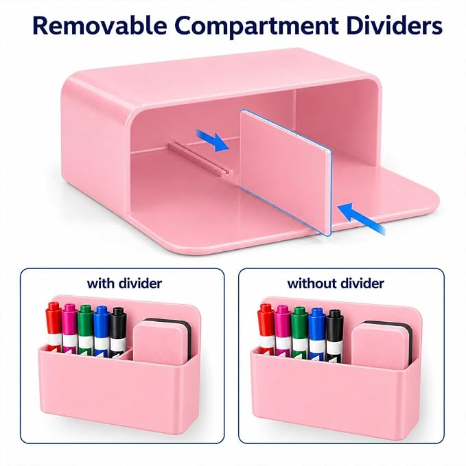 Magnetic Pencil Pen Holder, 2PCS Dry Erase Marker Holder for Whiteboard, Black Pink Magnet Storage Pencil Cup Case Fridge Organizers Locker Accessories for Office School Classroom Teacher Must Haves