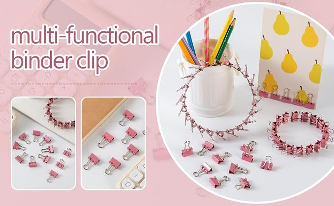 120 Pack Mini Binder Clips, Binder Clips, Small Paper Clips 15mm 5/8 Inch. Micro Size Office Clips for Home School Office and Business (Pink)