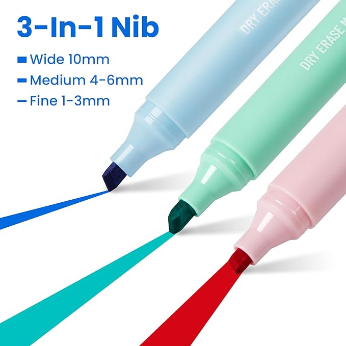 Sooez 8 in 1 Dry Erase Markers Set, Includes 6 count Vibrant Color Dry Erase Markers with Chisel Tip, Cleaner Spray and Cleaning Cloth, Intended for Teens & Adults, Not Intended for Children