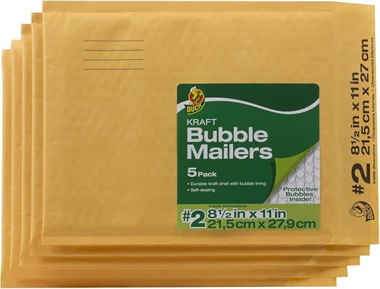 Duck Brand Kraft Bubble Mailers, #2-8.5 x 11 Inches, 5-Pack (284692)