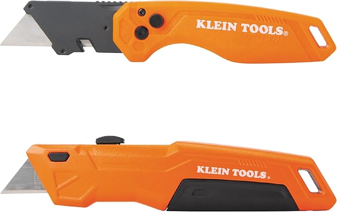 Klein Tools 44312 2-Piece Folding Utility Knife and Slide-Out Knife Set, FLICKBLADE, Retractable with On-Tool Blade Storage, Includes 5 Blades