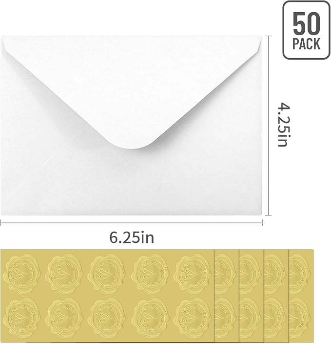 50 PCS White Colorful A4 Envelopes,4x6 Envelopes for Invitations | 4x6 Envelopes for Greeting Cards, Great for Invitations, Wedding Invitation, Birthday, Baby Shower, Graduation