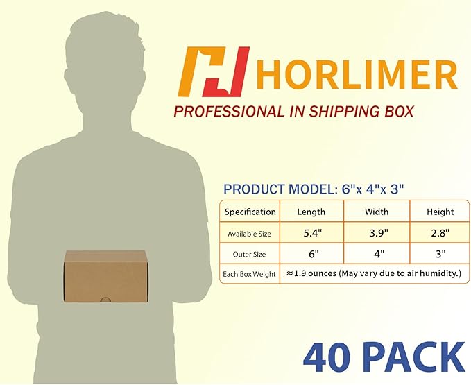 HORLIMER 6x4x3 inches Shipping Boxes Set of 40, Brown Corrugated Cardboard Box for Mailing, Packaging, Small Business
