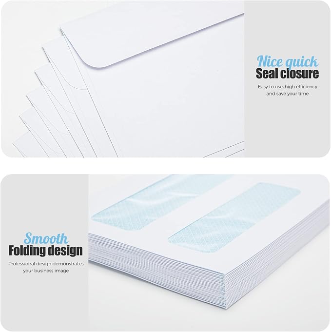 #10 500 Pack Double Window Security Envelopes 4-1/8 x 9-1/2 White | Self Seal Security Envelope for Multiple Business Statements Quickbooks Invoices Return Envelopes and Office Correspondence