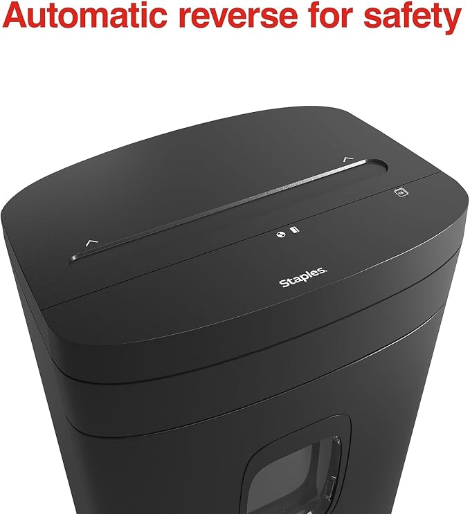 Staples 15-Sheet Cross-Cut Paper Shredder, P-4 Security, Black | Quiet 65 dB operation shreds paper, cards, and CDs. 5-gallon bin, auto start/stop.