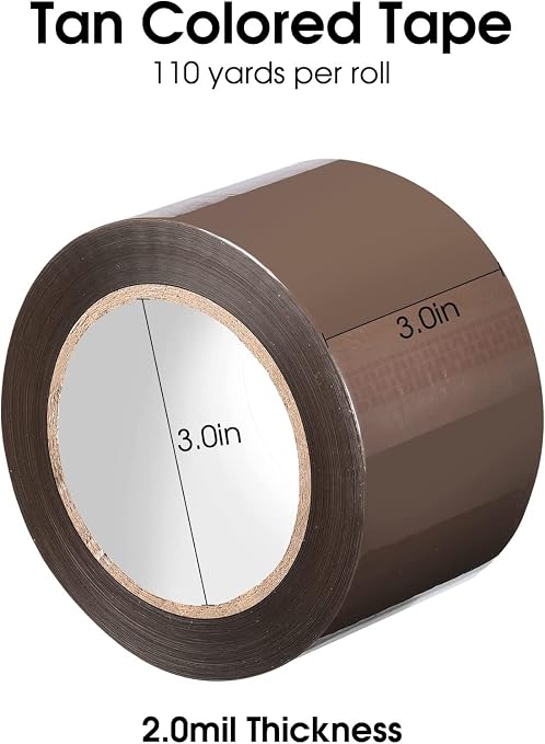 24 Rolls Carton Shipping Box Sealing Packing Tape, 3" x 110 Yards 330' Ft, Heavy Duty Tape, Designed for Office, Home or Commercial Use (24 Rolls / 3" Wide (Tan))