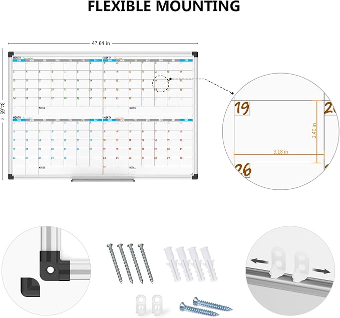 XBoard Magnetic 4 Month Whiteboard Calendar 48" x 36", Quarterly Planning for Office, Home, School