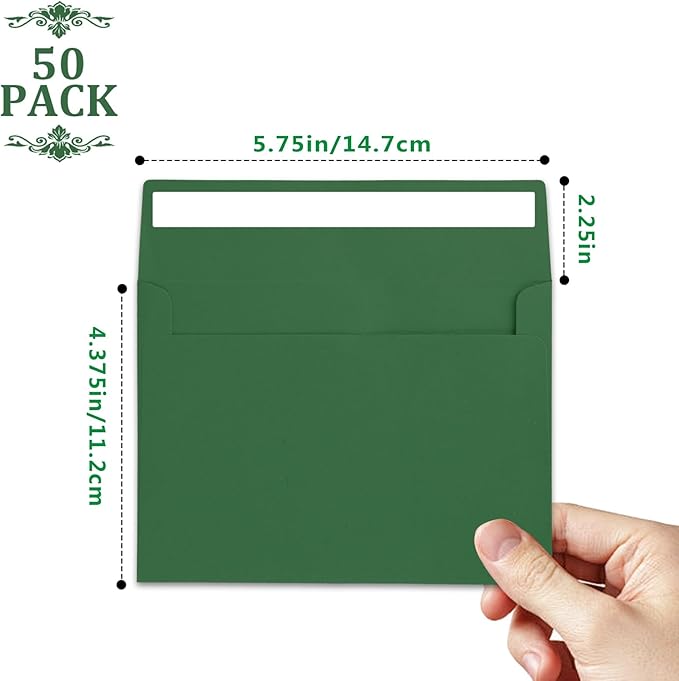 50 Packs Invitation Envelopes,Postcard Envelopes, A2 Envelopes Green, Envelopes for Invitations, Envelopes for 4.5x5.5 Cards, Greeting Cards，Envelopes Self Seal for Photos