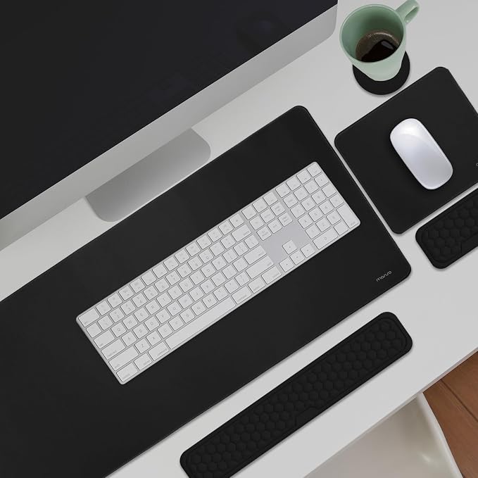 MOSISO Large Gaming Mouse Pad&Massage Keyboard Wrist Rest, Black | Mousepad&WristRest&Coaster,Ergonomic Non-Slip Base Pad Set&Pain Relief Easy Typing Cushion with Memory Foam for Home Office