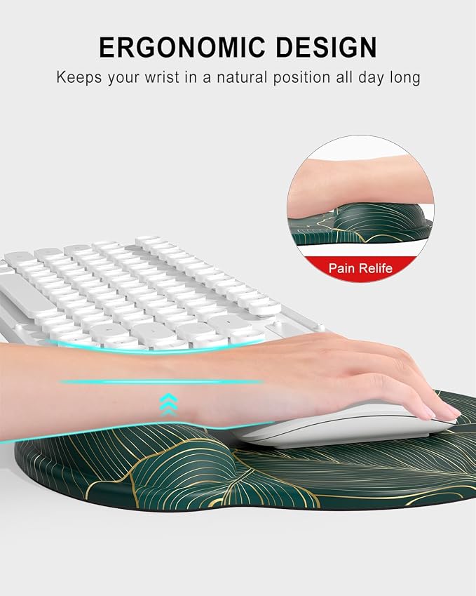 Auhoahsil Ergonomic Mouse Pad with Wrist Rest, Comfortable Silicone Non-Slip Computer Pain Relief Gel Mouse Mat with Wrist Support for Gaming, Work, Office, Women & Men, Cute Pattern, Monstera Leaves