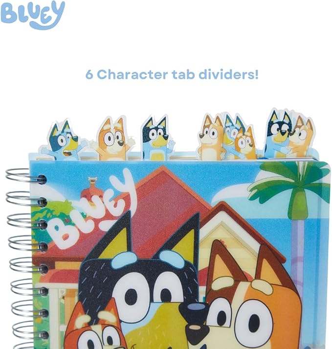 Bluey Tab Journal Notebook, Spiral Bound, 144 Lined Pages, 8 x 7 inches, Blue