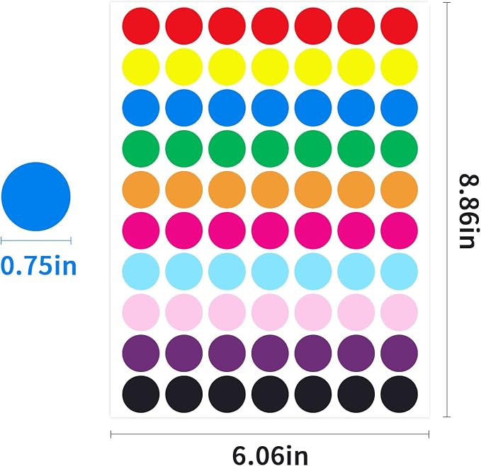 2800 PCS Colored Dot Stickers- 3/4" Round Circle Coding Label | Used as calendar markers, kindergarten activities, craftst, recommended for writing with oil-based markers,strong adhesion.