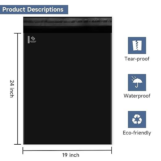 KKBESTPACK BLACK 19x24 100 PCS Large Poly Mailers Shipping Bags for Small Business – Self Sealing Package Envelopes