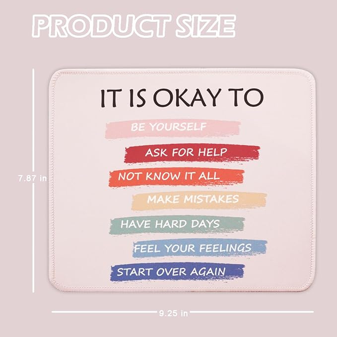 Mouse Pad for Desk with Stitched Edge, Premium Cute Washable Mouse Pads. Computer Mousepad with Non-Slip Rubber Base, Mousepads for Laptop, 9.25x7.75x0.12 inch (It's OK)