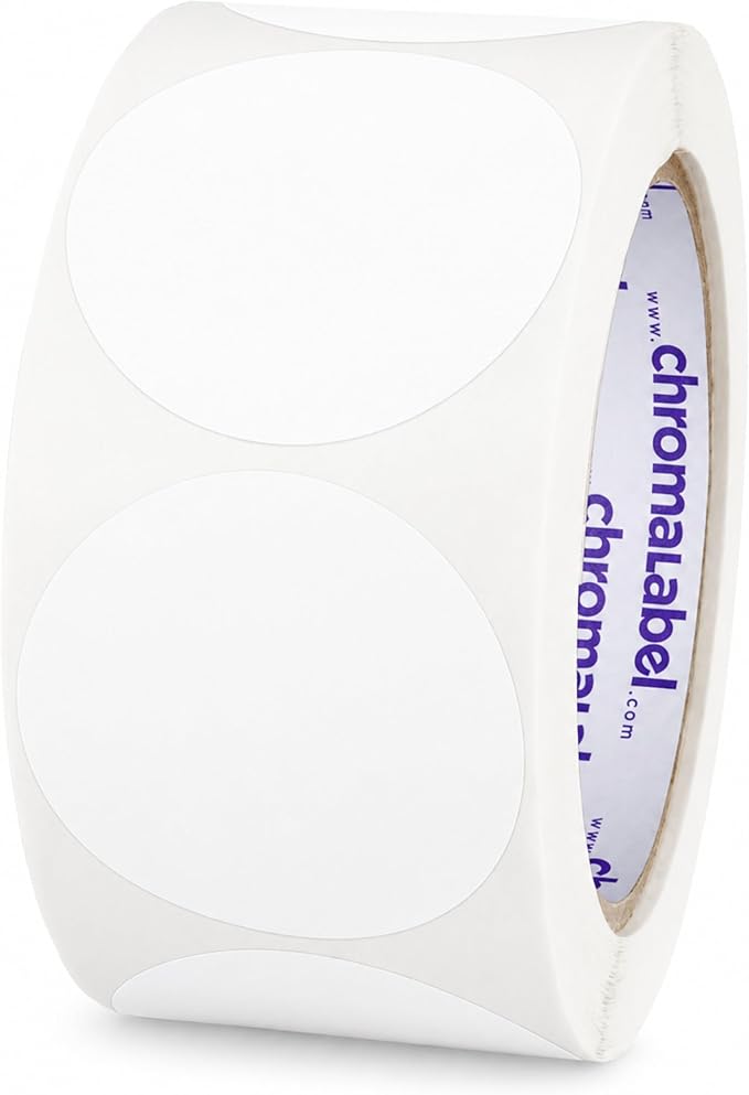 White Stickers, 2 Inch, 500/Roll | Writable Round Stickers with Semi-Gloss Paper for Inventory, Classrooms, and Offices. Made in USA