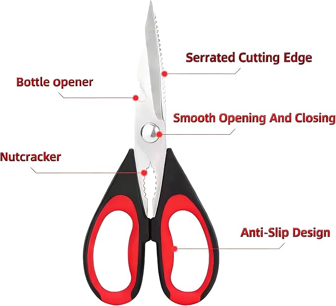 Professional Kitchen Scissors Heavy Duty - Multi-Purpose Kitchen Shears for Meat, Poultry, Food - Stainless Steel Cooking Scissors - Dishwasher Safe Culinary Shears