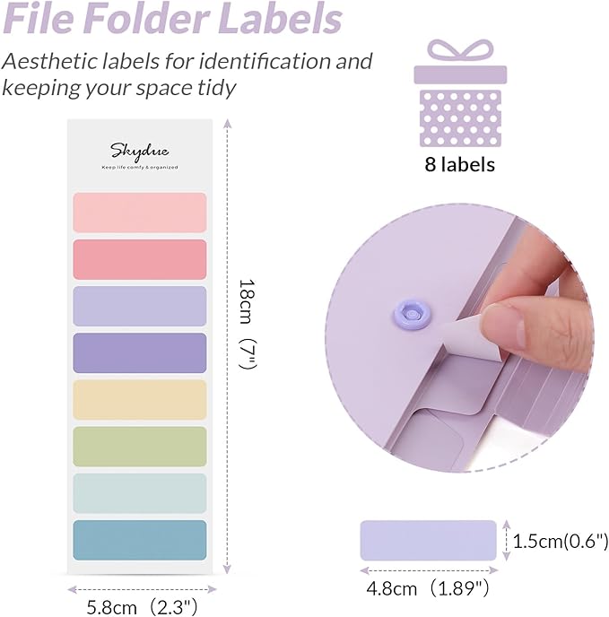 SKYDUE Expanding File Organizer with 5 Pockets, Accordion File Folders with Labels, Portable Document Paper Bill Receipt Organizer, Home College School Office Supplies, Letter Size, Lilac