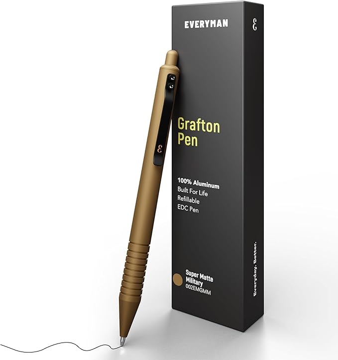 Everyman Military Grafton Super Matte Full Click Refillable Gel Pen | Durable EDC Writing Tool with Deep Grip | Smooth 0.7mm Ink Flow for Daily Use, Notes, Journaling, and Office Essentials