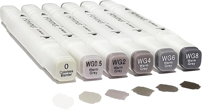 Arhomet 6 Colors Warm Grey Gray Alcohol Markers Set, Dual Tips Art Markers Drawing Sketched Double Tipped for Adults Beginner (Warm Grey)