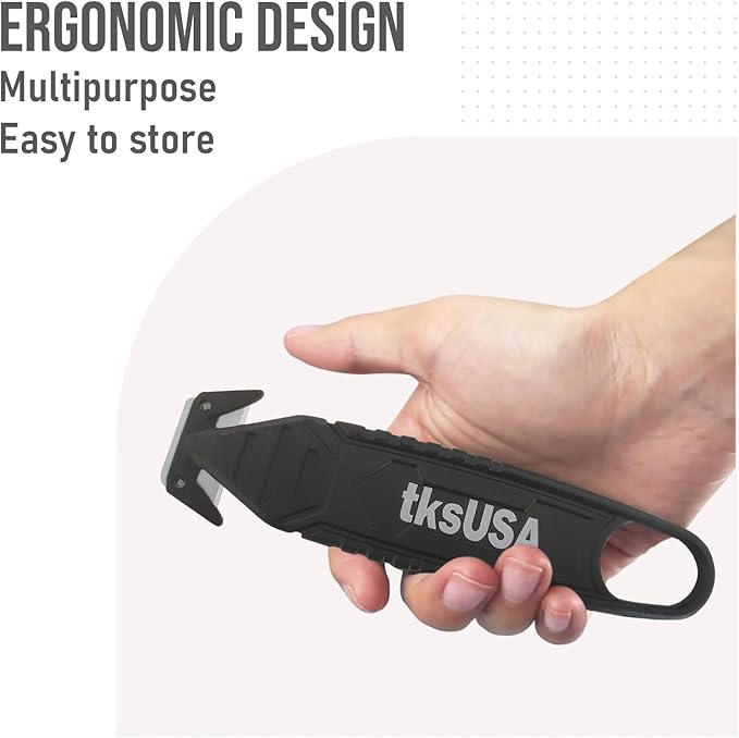 Safety Box Cutter. tksUSA here, your Cutter Stainless, Steel Package Opener. Pack Safety Knife Package Box Opener with Ergonomic Film Cutting Blade for Box, Carton, Shrink Wrap, Plastic Straps