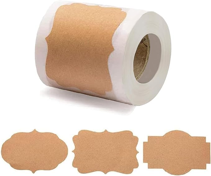 300 Pcs 2'' x 3''Natural Kraft Tags Sticker Self-Adhesive Customize Holiday Gift Stickers Labels for Jars Christmas Gift Name Tags Mason Jars