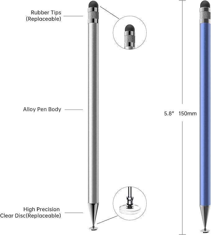 Bopomofo Stylus (10 Pcs),2-in-1 Stylus Pen for Touch Screen,High Precision and Sensitivity,Suitable for iPhone/ipad/Android Tablets,Compatible with Touch Screens (Silver/Blue/Rose Gold/White/Black)