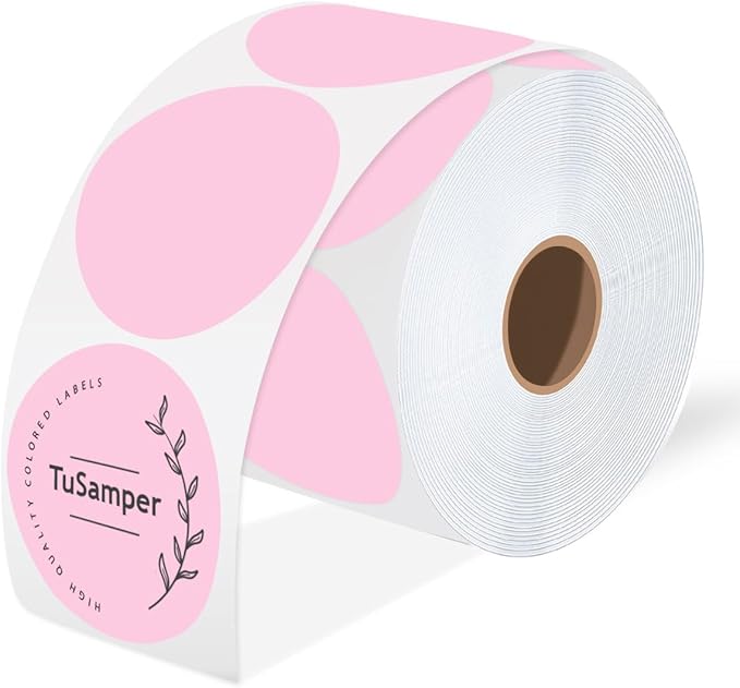 3 Inch (76.2mm x 76.2mm) Round Thermal Printer Label Stickers Self-Adhesive Circle Convenient Multi-Purpose Blank 3" Sticker Roll for Family Classification, Gift Sealing, Pink (500Pcs)