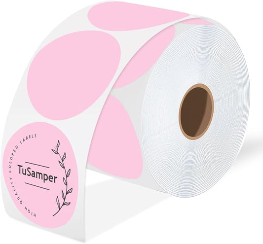3 Inch (76.2mm x 76.2mm) Round Thermal Printer Label Stickers Self-Adhesive Circle Convenient Multi-Purpose Blank 3" Sticker Roll for Family Classification, Gift Sealing, Pink (500Pcs)