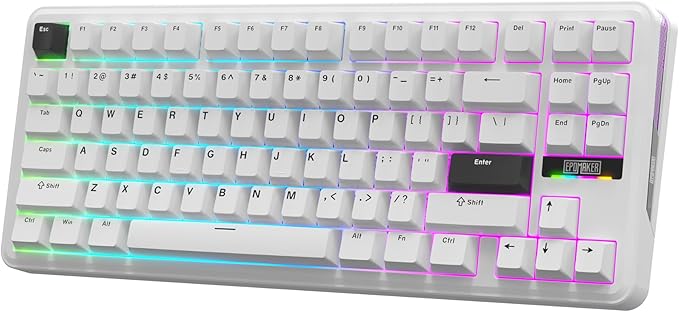EPOMAKER TH85 QMK/VIA Wireless Gaming Keyboard, BT5.0/2.4GHz/USB-C | Hot-Swap Pre-lubed Custom Milk Blue Tactile Switches, Gasket Creamy Keyboard for PC/Mac/Office/Gaming (White)
