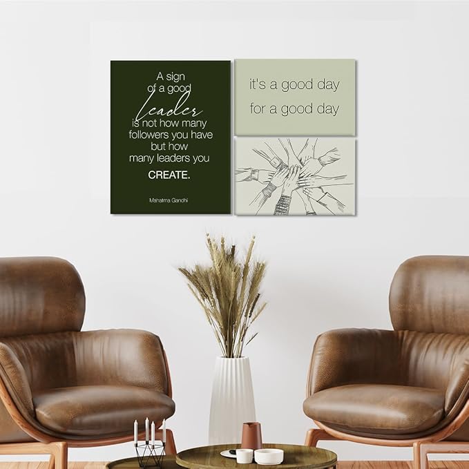 YEOION Sage Green Motivational Teamwork Office Wall Decor,Inspirational Team Work Wall Art Canvas Frame Artwork for Office Workplace Breakroom Wall Decor Set of 6